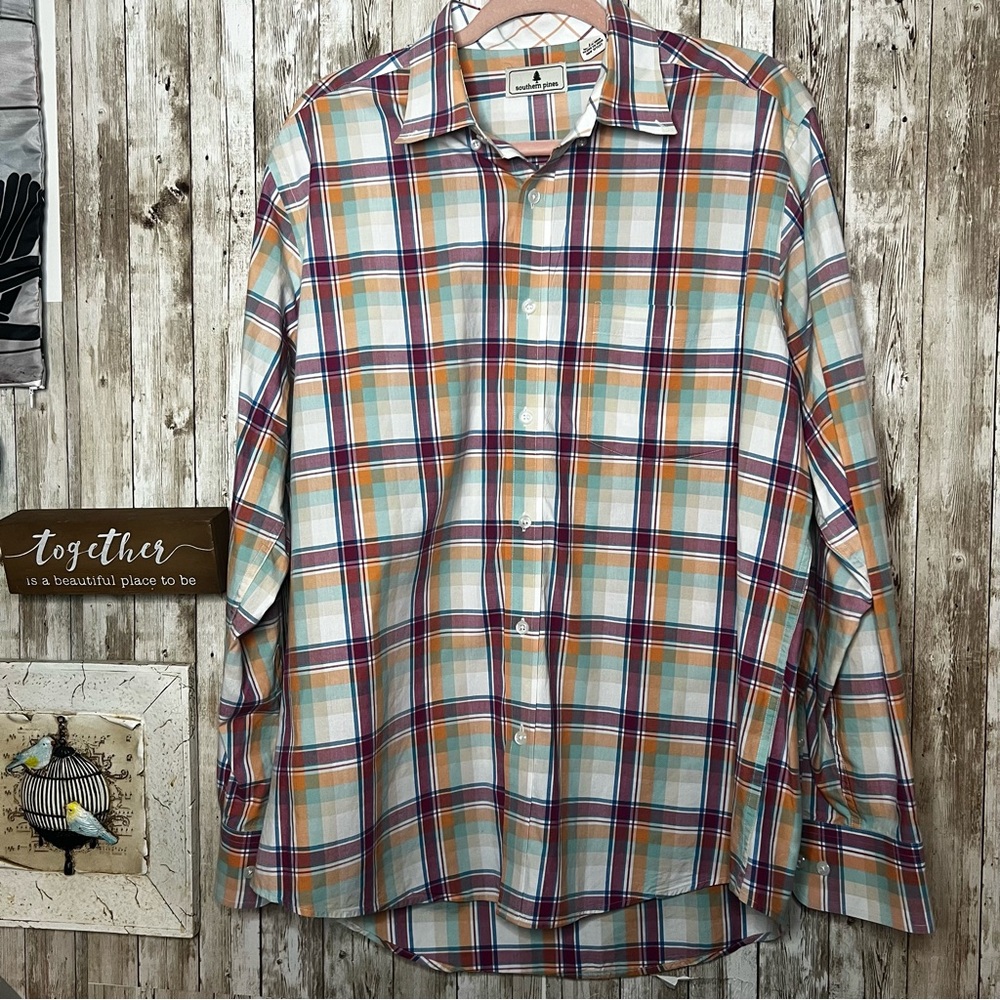 Southern Pines Men’s Classic Fit 100% Cotton Plaid Button Down Shirt Size Large